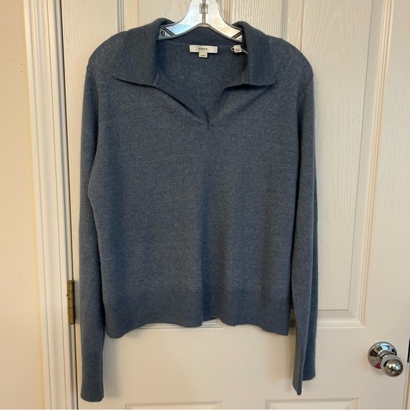 Vince Wool-Silk-Cashmere Blend Polo Collared Sweater in Iris Water Size XL - Picture 5 of 8